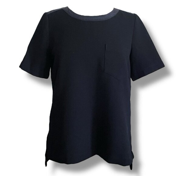 Madewell Womens Button Back Top Sz Small Black Silk Trim Crepe Blouse Minimalist - Picture 1 of 6